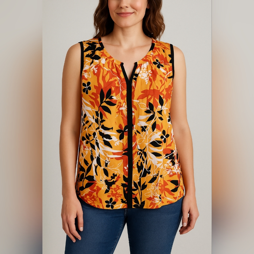 Liz Claiborne Women's Sleeveless Floral Blouse – Size Large – Tropical Print